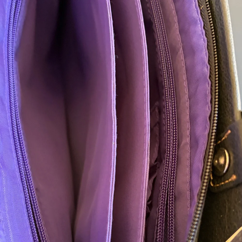 FranklinCovey Genuine Leather Briefcase Laptop Tote Purple Lined